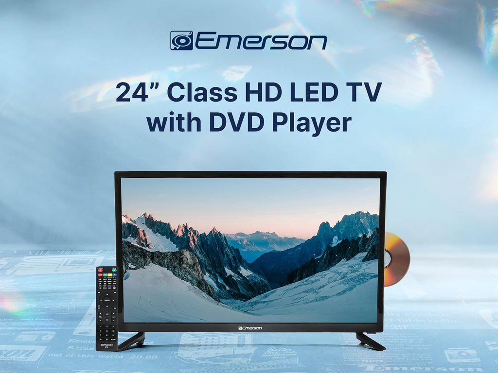 Emerson ETD-2450 24' Class LED HDTV with Built-in DVD Player, 720p HD, HDMI/USB Inputs, Digital Tuner, Slim Design, Wall Mountable, Energy Efficient, and Parental Control Features
