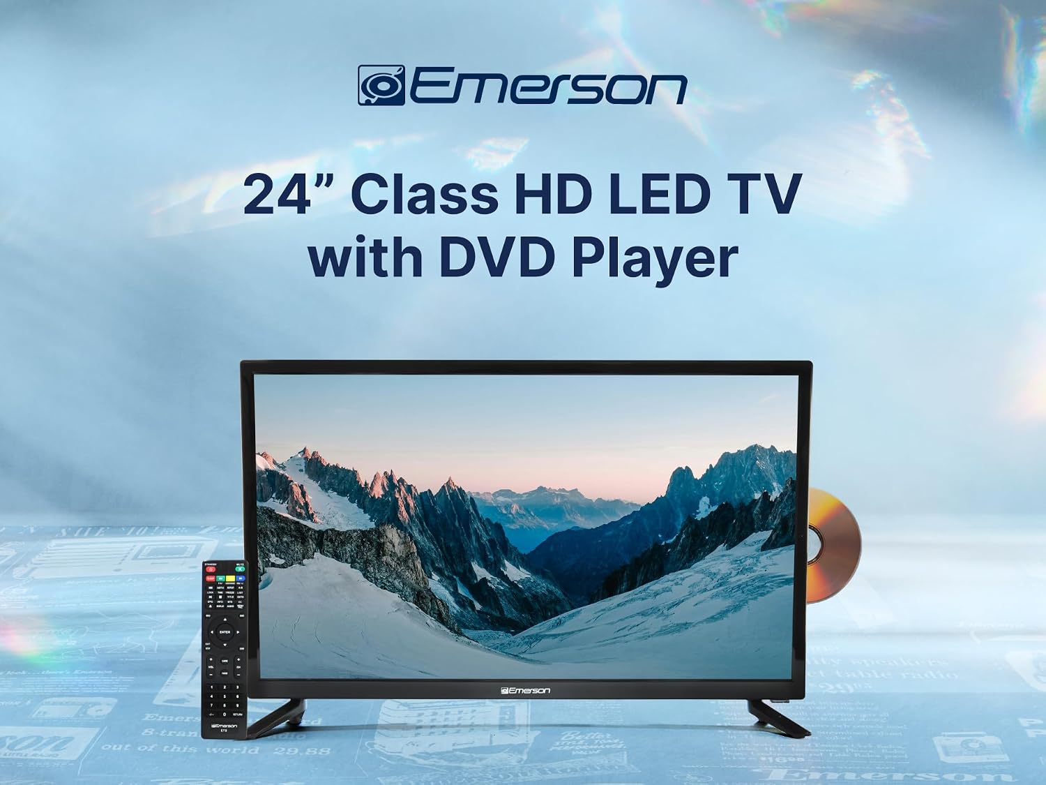 Emerson ETD-2450 24' Class LED HDTV with Built-in DVD Player, 720p HD, HDMI/USB Inputs, Digital Tuner, Slim Design, Wall Mountable, Energy Efficient, and Parental Control Features