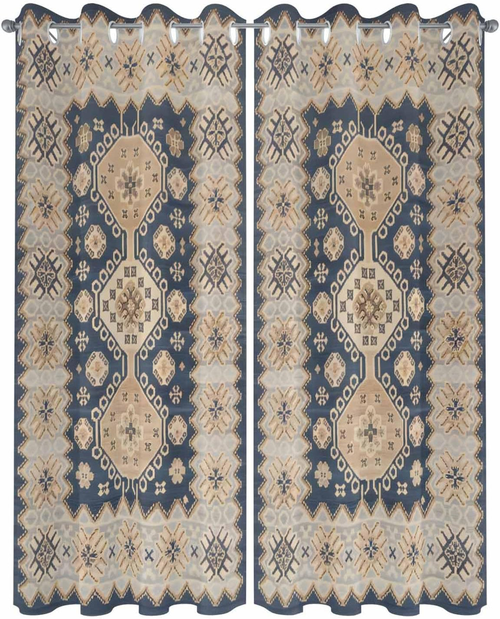 Boho Outdoor Curtains for Patio Waterproof, Ethnic Tribe Windproof Pravicy Outside Porch Blackout Curtain, Bohemian Southwest Vintage Abstract Blue Sun Blocking Curtains for Gazebo 2 Panels 54'x95'