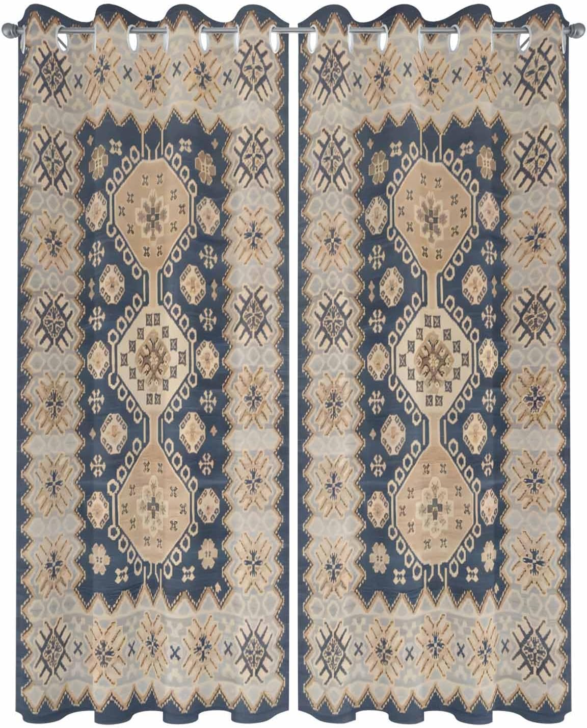 Boho Outdoor Curtains for Patio Waterproof, Ethnic Tribe Windproof Pravicy Outside Porch Blackout Curtain, Bohemian Southwest Vintage Abstract Blue Sun Blocking Curtains for Gazebo 2 Panels 54'x95'