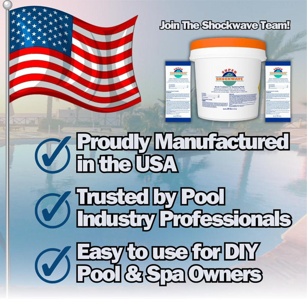 Super Shockwave Pool Shock – 73% Cal-Hypo Granular Sanitizer for Crystal Clear Water – Defends Against Bacteria, Algae, and Microorganisms - 25 Pounds