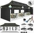 HOTEEL 10x30 Heavy Duty Pop Up Canopy Tent with 5 Sidewalls&Wheeled Bag, Commercial Event Party Tent Wedding Instant Canopy Waterproof, Upgraded Thicked Hexagonal Legs, UV 50+, Black