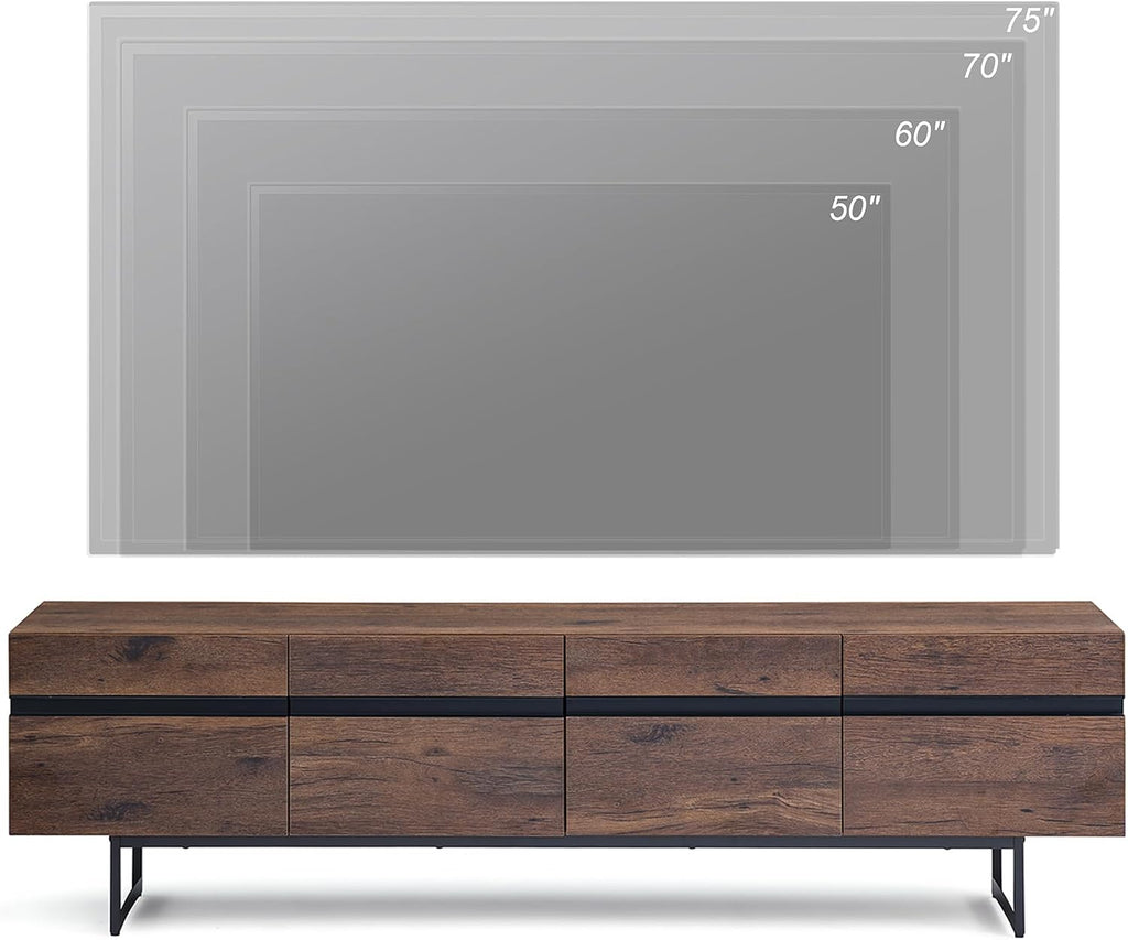 WAMPAT Modern TV Stand for up to 75 inch TV, Wood Entertainment Center TV Console Table with Storage Cabinets Media Console for Living Room, Brown