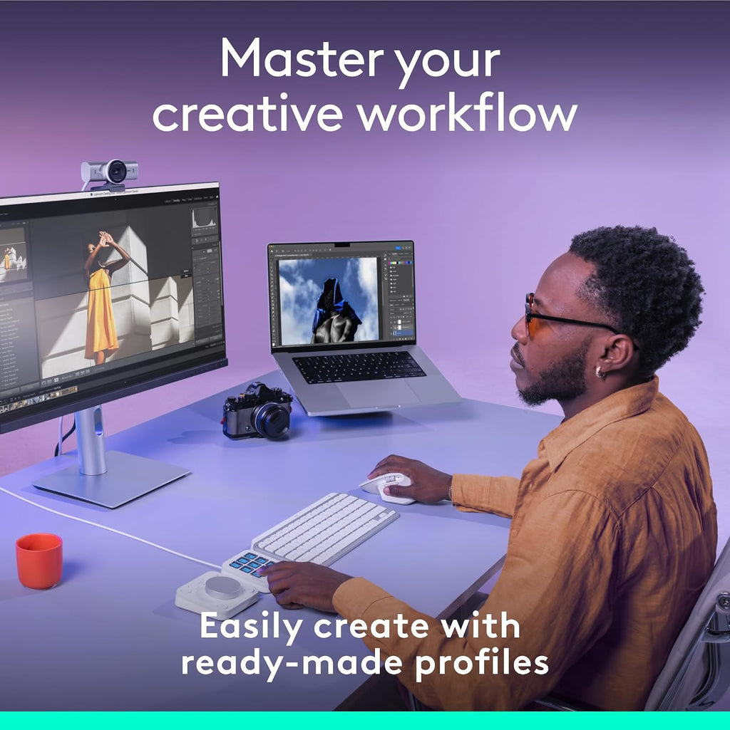 Logitech MX Creative Console, 9 Customizable LCD Keys, Stream Deck Accessories, Control Dial for Graphic Design, Adobe, Zoom, Spotify - Pale Grey, 3-Month Adobe Creative Cloud Membership