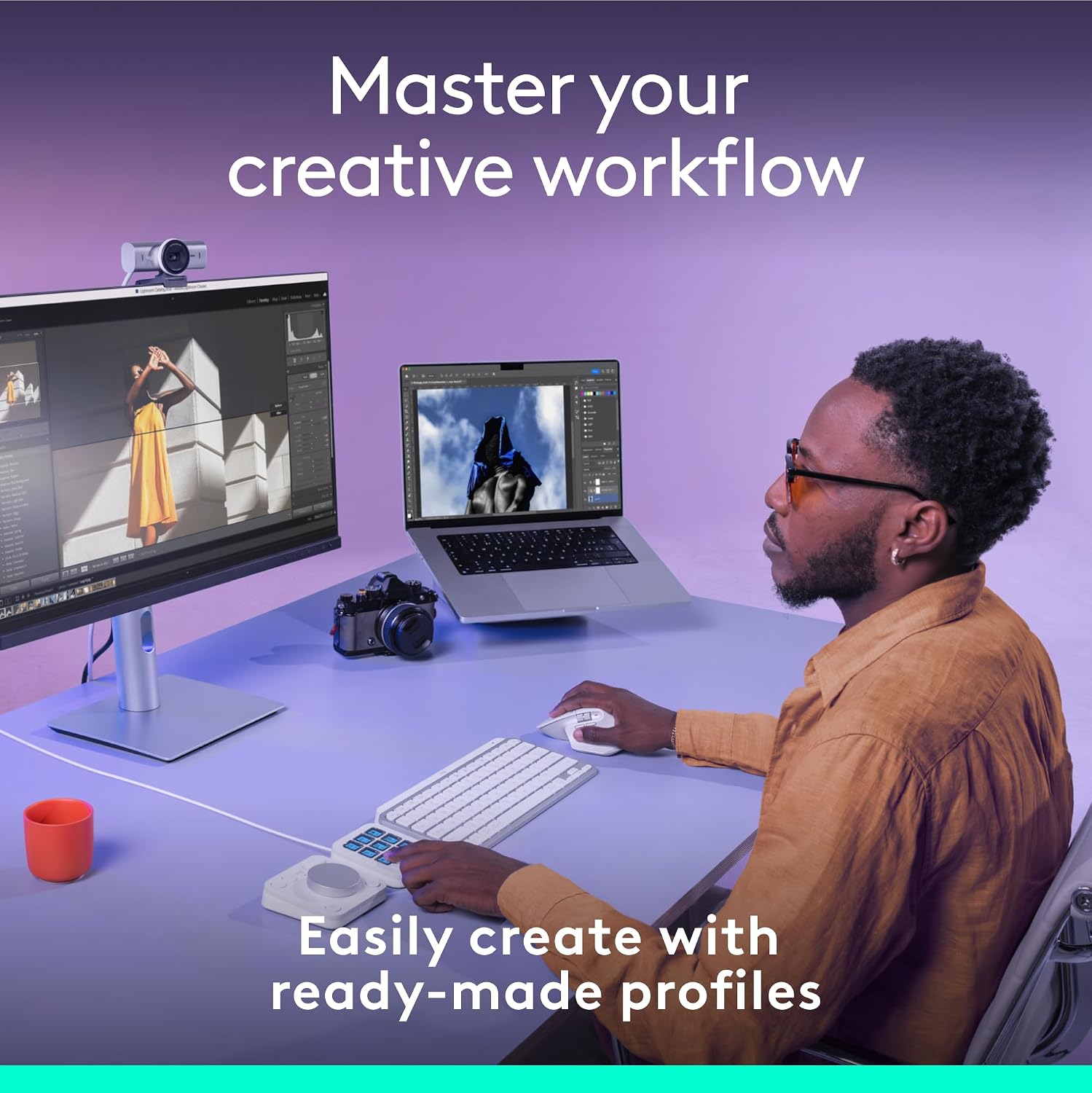 Logitech MX Creative Console, 9 Customizable LCD Keys, Stream Deck Accessories, Control Dial for Graphic Design, Adobe, Zoom, Spotify - Pale Grey, 3-Month Adobe Creative Cloud Membership