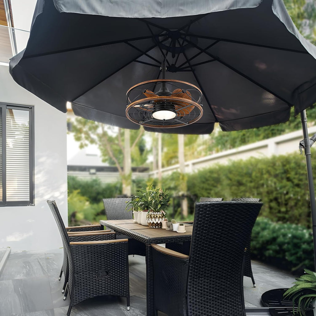 TIFEROR Outdoor Ceiling Fans with Lights and Remote for Patios, 20'' Wet Rated Gazebo Ceiling Fan, Plug in with 3 Color LED Light, Hanging with Hook, Lighting for Pergola Canopy