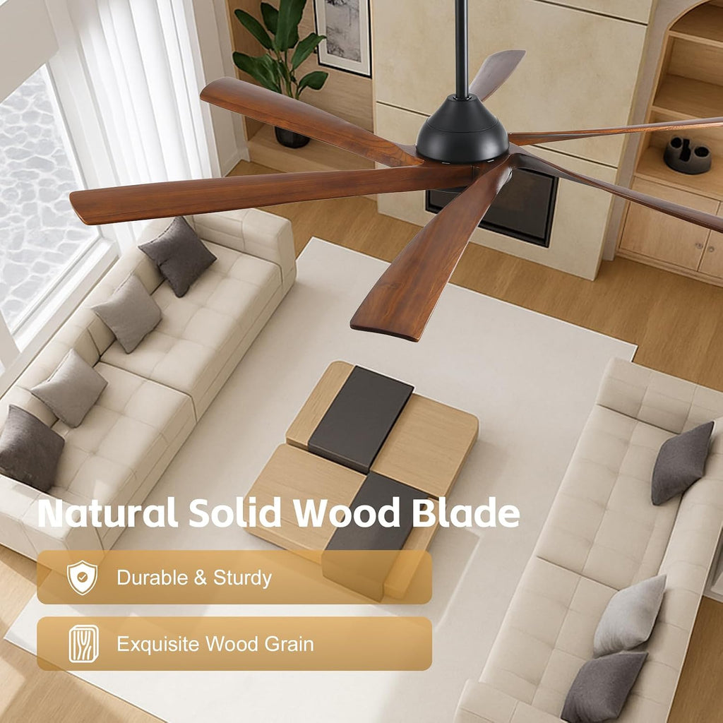 60 Inch Outdoor Ceiling Fan with Light and Remote, Rustic Farmhouse Smart Fan with WiFi App/Alexa Voice Control, 6 Solid Wood Blades, Quiet Reversible DC Motor, Damp Rated for Patio Bedroom