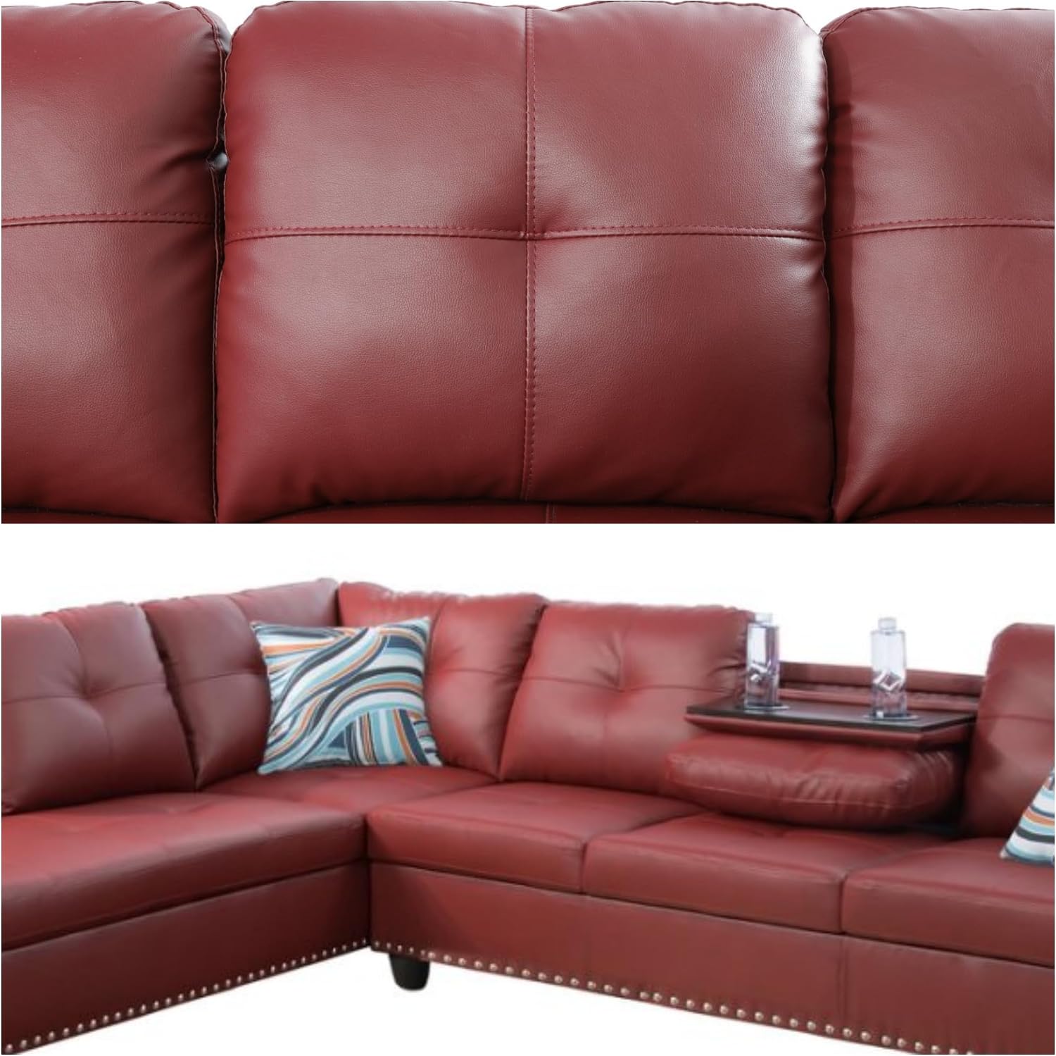 L-Shaped Sectional Sofa, Modern Sectional Couches Home Sofas for Living Room with Movable Chaise, Modular Living Room Sets Furniture for Apartment Bedroom & Office, Red