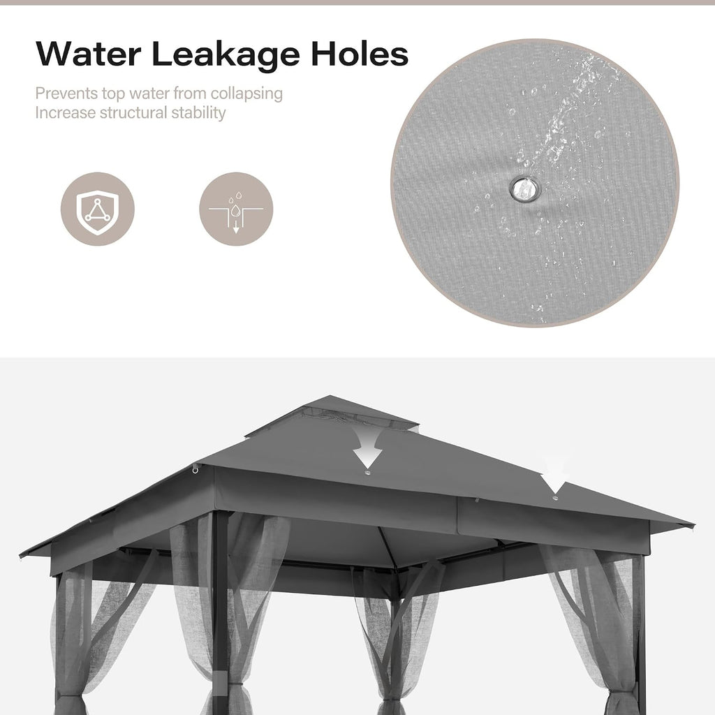 LAUSAINT HOME 10'x10' Outdoor Patio Gazebo with Mosquito Netting, Double Roof Outdoor Gazebo Pavilion Shelter for Backyard, Garden, Lawn, Wedding (Grey)