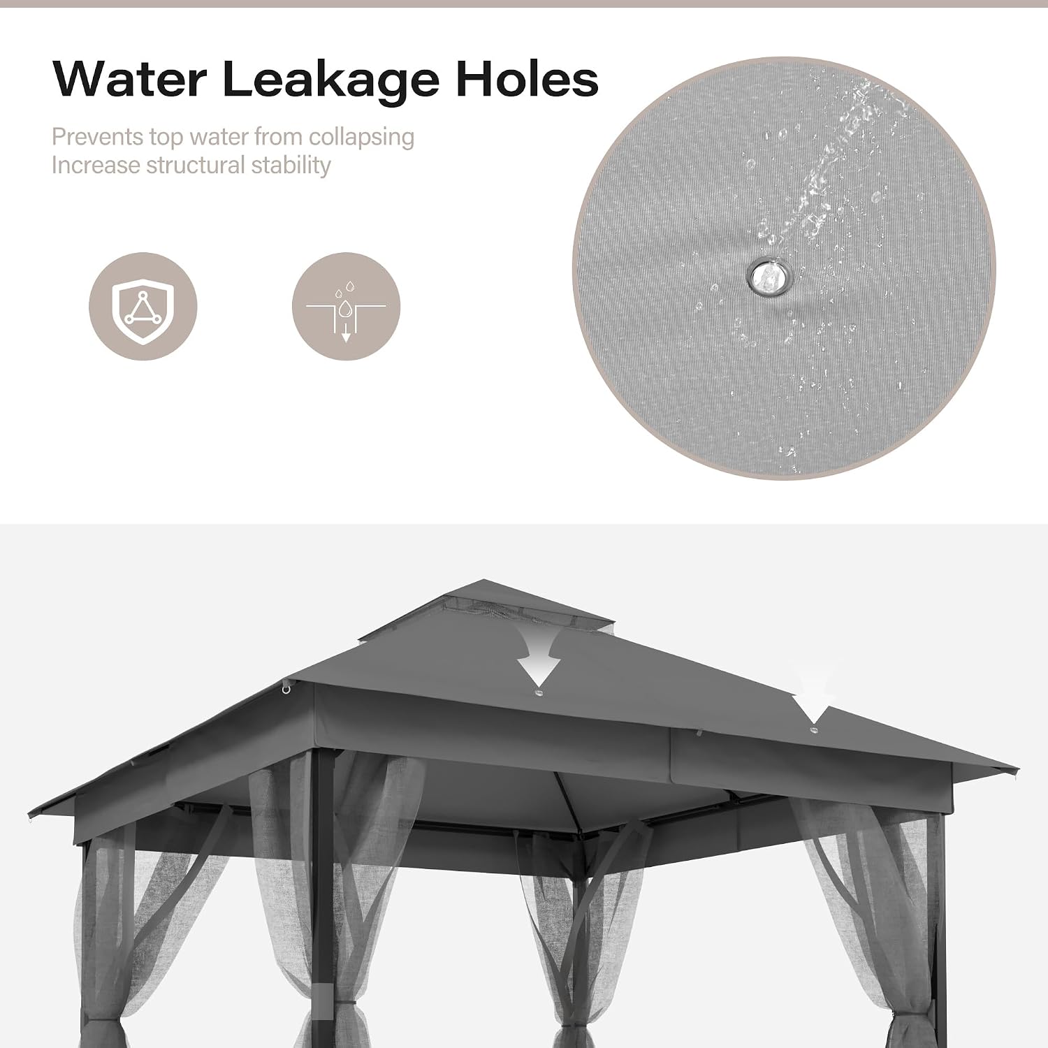 LAUSAINT HOME 10'x10' Outdoor Patio Gazebo with Mosquito Netting, Double Roof Outdoor Gazebo Pavilion Shelter for Backyard, Garden, Lawn, Wedding (Grey)