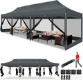 COBIZI 10x30 Heavy Duty Pop Up Canopy Tent with 8 Sidewalls, Easy Set Up Outdoor Waterproof Screen Commercial Party Tent with Mosquito Netting for Parties Backyard Patio, Roller Bag, Gray