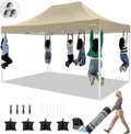 HOTEEL 10x15 Pop up Canopy Tent for Parties, Heavy Duty Easy Setup Tent Without Sidewalls, Outdoor Commercial Instant Gazebo for Wedding Event, with Roller Bag & Sand Bags, Khaki(Hexagonal Frame)