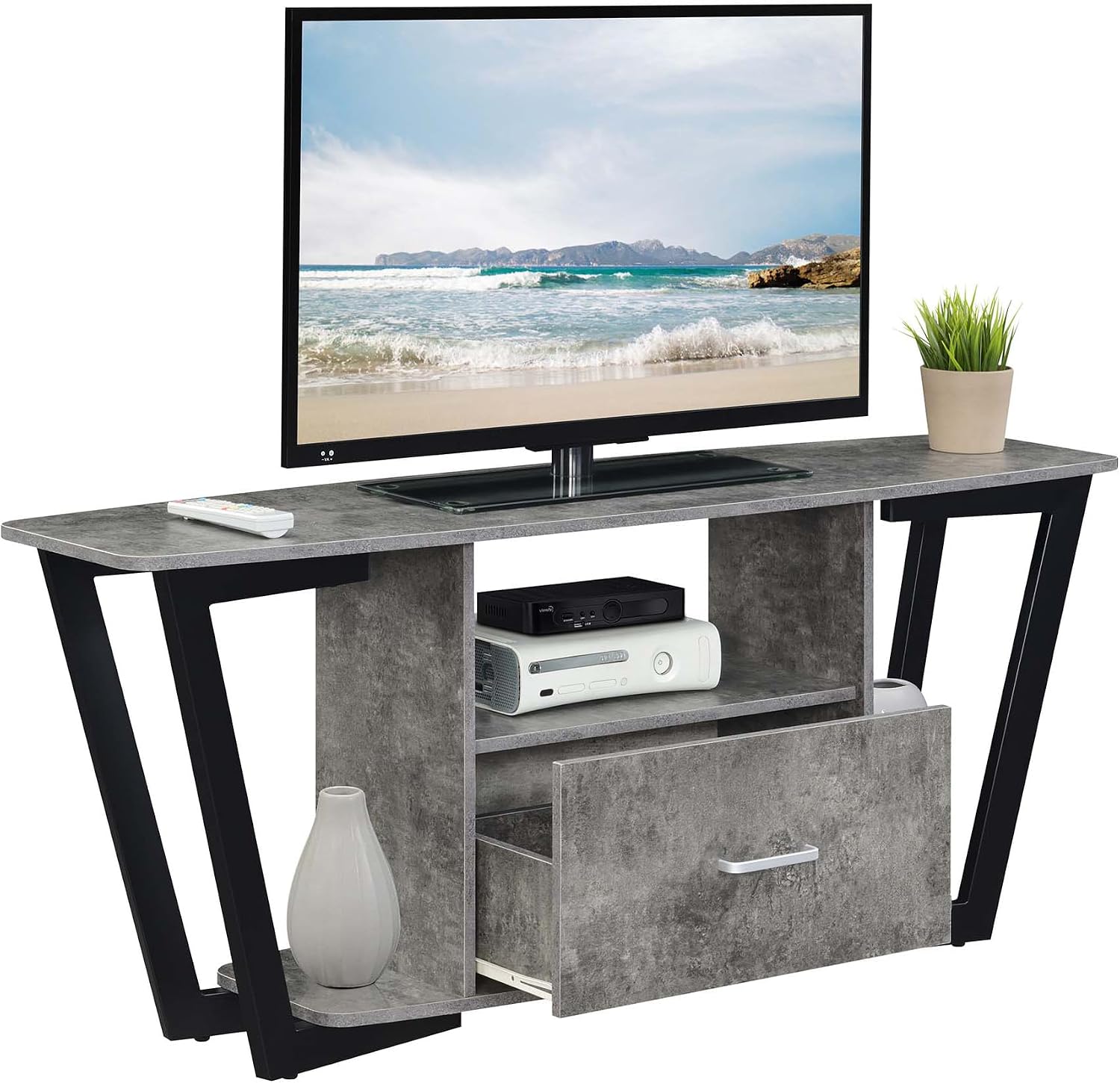 Convenience Concepts Graystone TV Stand 59.25' - Modern Entertainment Center for TVs up to 65', Industrial Media Console with Storage Drawer & Shelves for Living & Family Room, Cement/Black