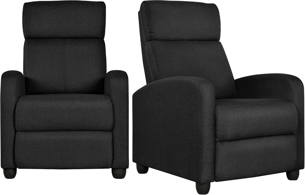 Yaheetech 2-Seat Fabric Pushback Recliner Chair with Thick Seat Cushion and Backrest Reclining Chair for Living Room Home Theater Matte Black