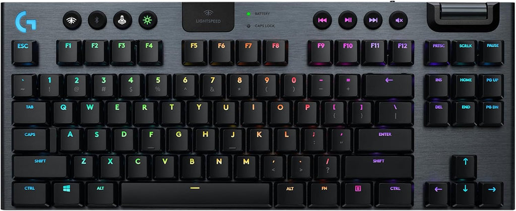 Logitech G915 TKL Tenkeyless Lightspeed RGB Mechanical Gaming Keyboard for Laptop and PC, Low Profile Switch, LIGHTSYNC RGB, Wireless, Bluetooth Function, Black