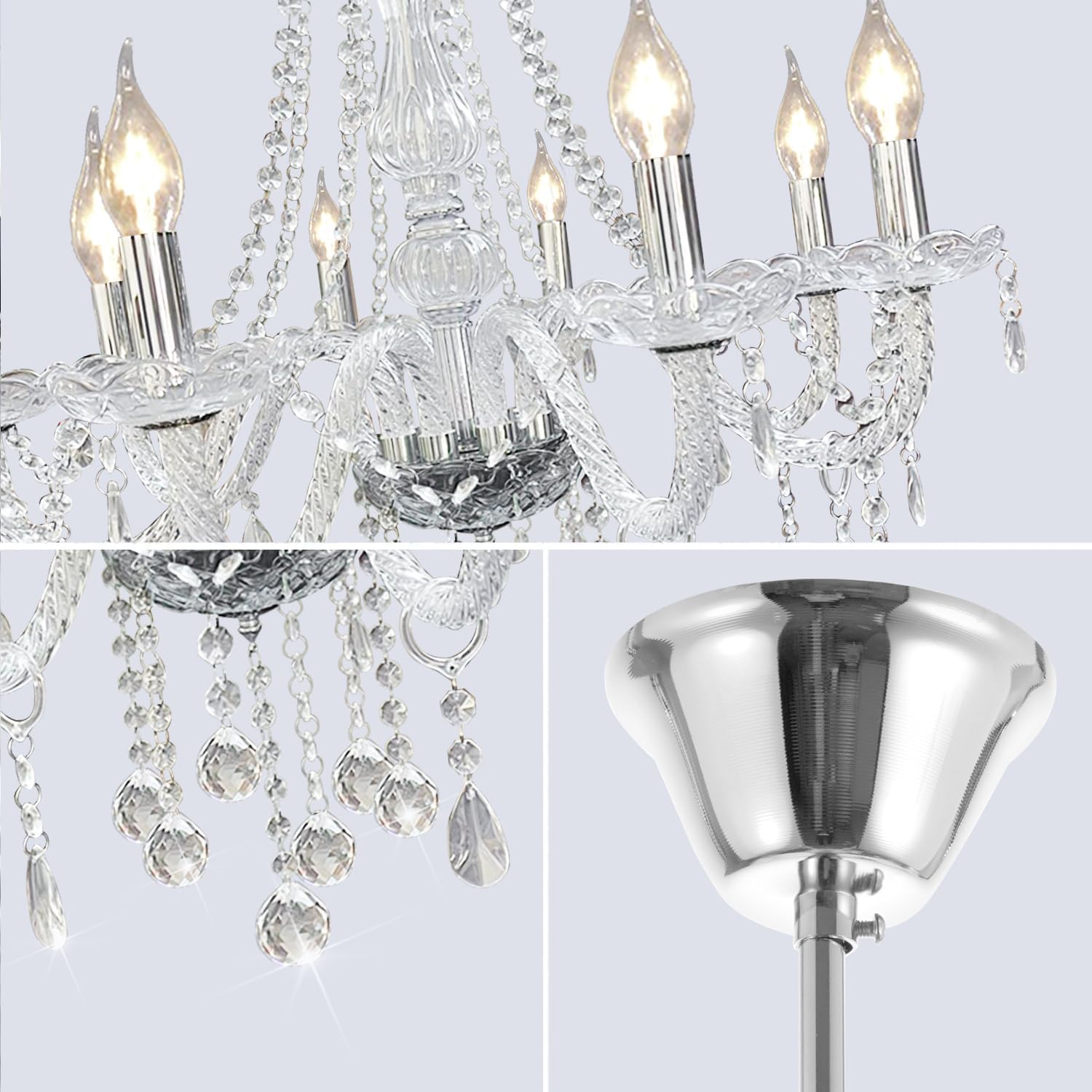 Crystal Chandeliers Candle Chandeliers Contemporary Elegant 8 Lights Dining Room Light Fixture LED Chandeliers Pendant Celing Lamp for Living Room, Bedroom, Gazebo