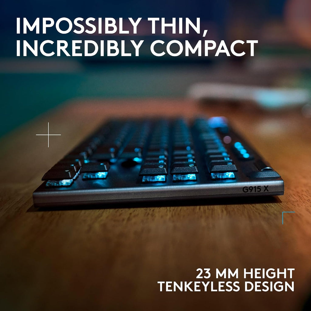 Logitech G915 X Lightspeed TKL Low-Profile Wireless Gaming Keyboard, Double-Shot PBT Keycaps, Fully Programmable Keys, RGB Backlighting, Sleek Aluminum Finishing, GL Red Linear - PC/Mac - Black