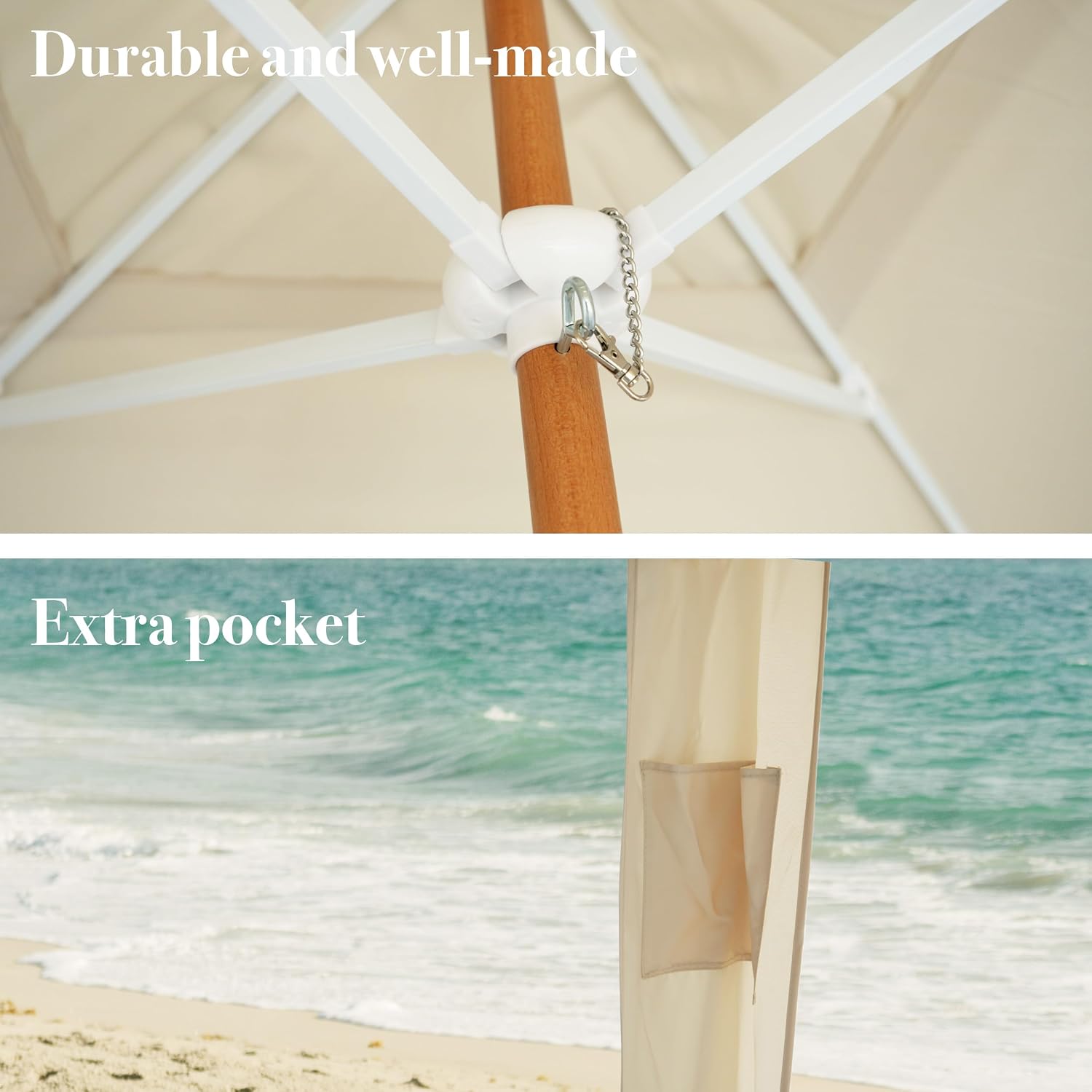 AMMSUN Beach Cabana with Fringe, 7' x 7' Boho Beach Canopy with Tassels, Easy Set up & Premium Wood Pole, Cabana Tent with Sand Pockets, Instant Sun Shade for Sand, Garden, Patio, Beige