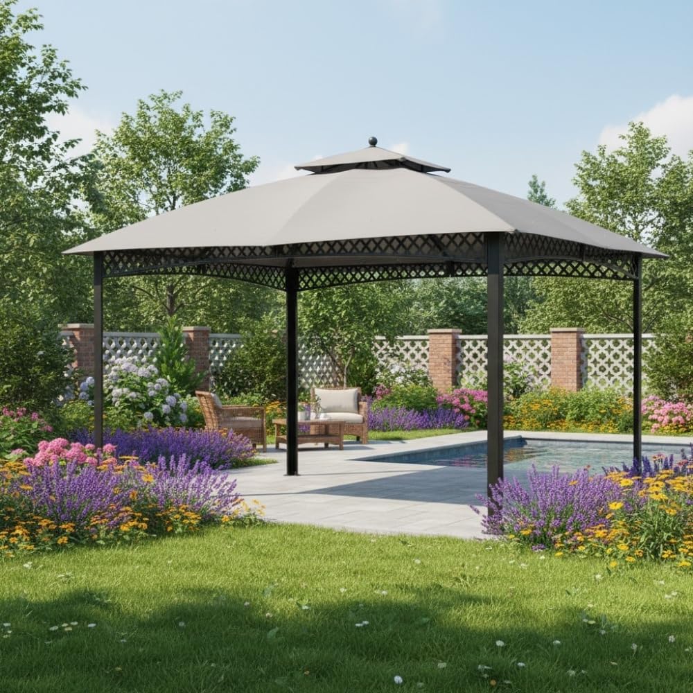 Garden Winds Reinforced RipLock 350 Replacement Canopy Top Cover Compatible with Windsor Dome 10' x 12' Gazebo Models L-GZ717PST-C, A111001701 - Slate Gray