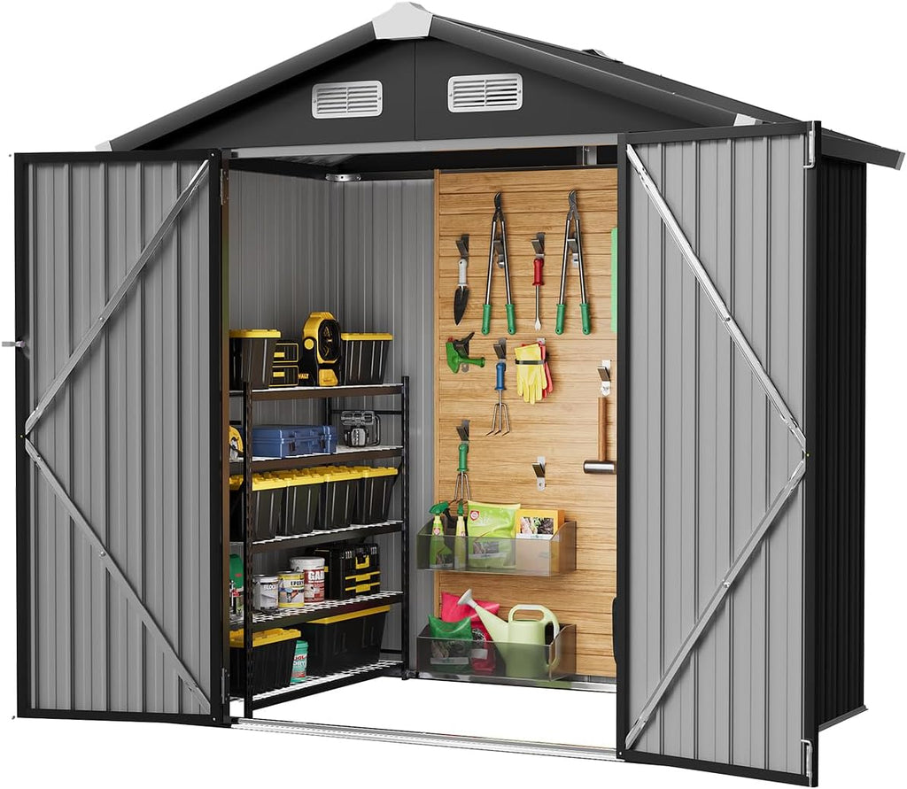 6.4' x 4' Outdoor Metal Storage Shed, Lockable Utility Garden Shed for Tools, Bikes, and Equipment, Perfect for Backyard, Patio, and Poolside (Black)