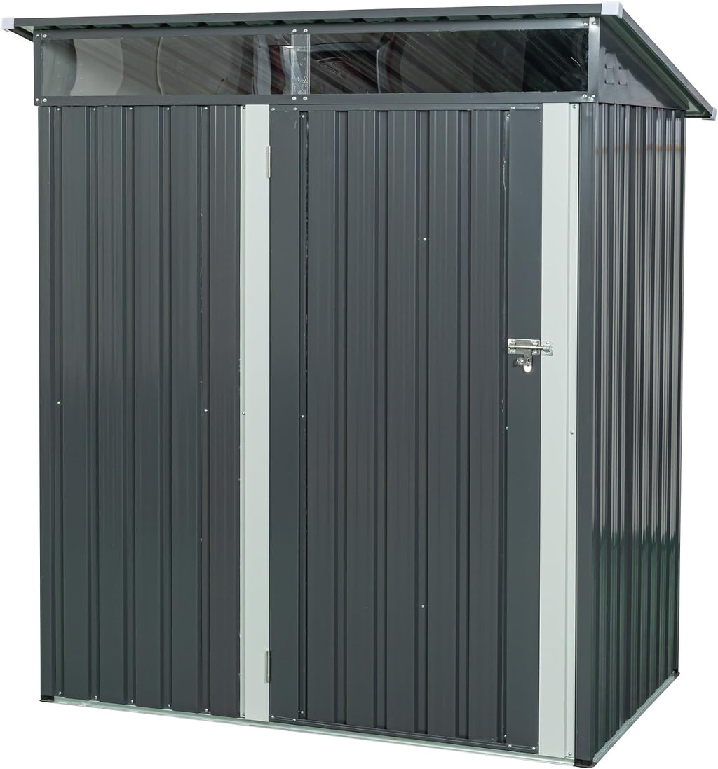 5X3 FT Outdoor Storage Shed, Waterproof Metal Garden Sheds with Lockable Door, Steel Tool Storage Buildings Shed & Outdoor Storage House for Garden, Backyard, Patio, Lawn, Trash Cans(Grey)