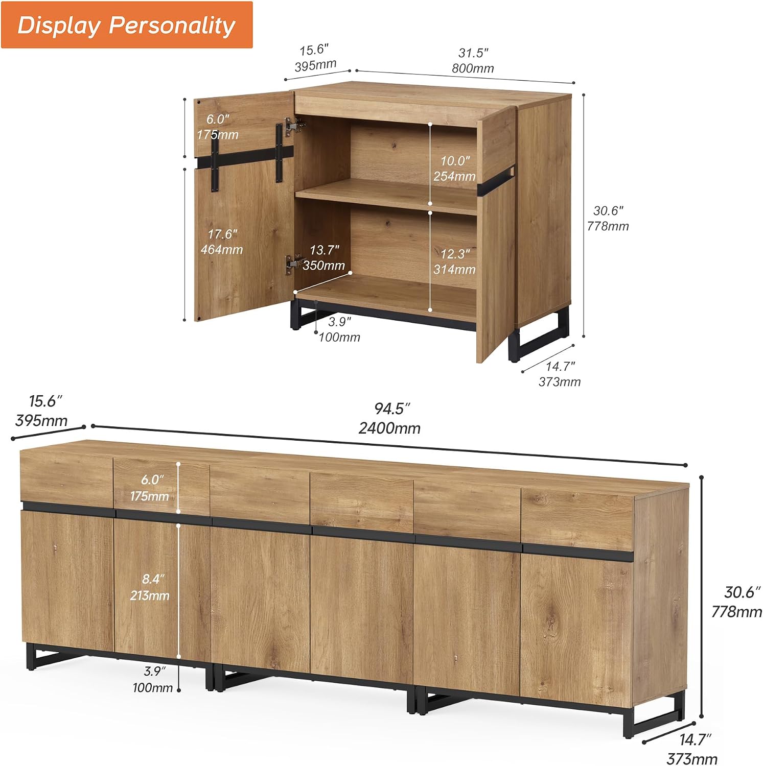 WAMPAT Modern TV Stand for TVs Up to 100 Inch, 3-in-1 Wood Entertainment Center with Adjustable Shelves & Protective Foot Pads, Metal Base Media Console for Living Room, Oak