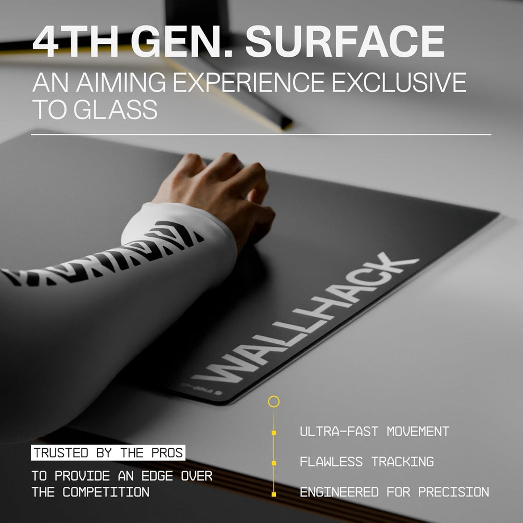 Wallhack SP-004A Black Glass Gaming Mouse Pad – 4th Gen Micro-Etched Surface, Medium Mousepad for Esports, Ultra-Fast Glide with Stopping Power, Tempered Glass, Durable & Portable, 15.4'x17.7' | Black