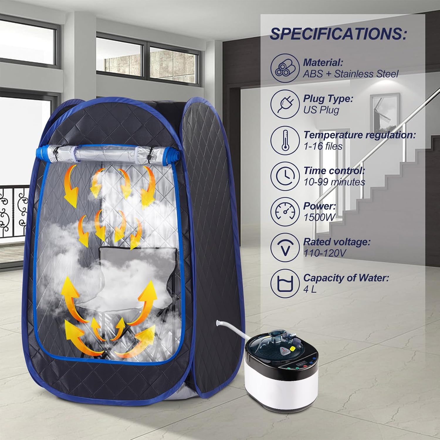 Portable Steam Sauna, Full Size Personal Sauna for Home, One Person Relaxation, with 4L & 1500W Steam Generator, Remote Control, Timer, Portable Sauna Chair (31.49 x 31.49 x 55.1inch, Black)