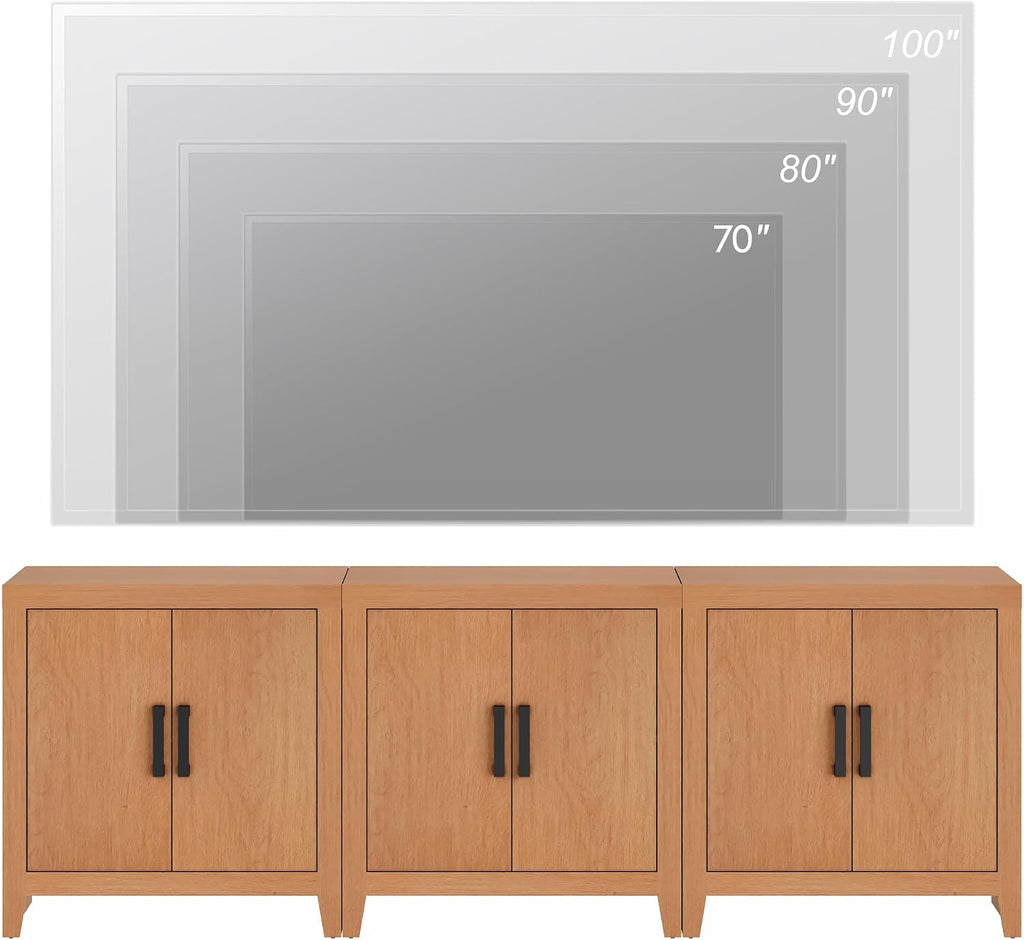 WAMPAT Farmhouse TV Stand for TVs up to 85 Inch, Rustic Wood Entertainment Center & Media Console with 6 Storage Doors, Accent Cabinet for Living Room, Hallway, Rustic Mocha