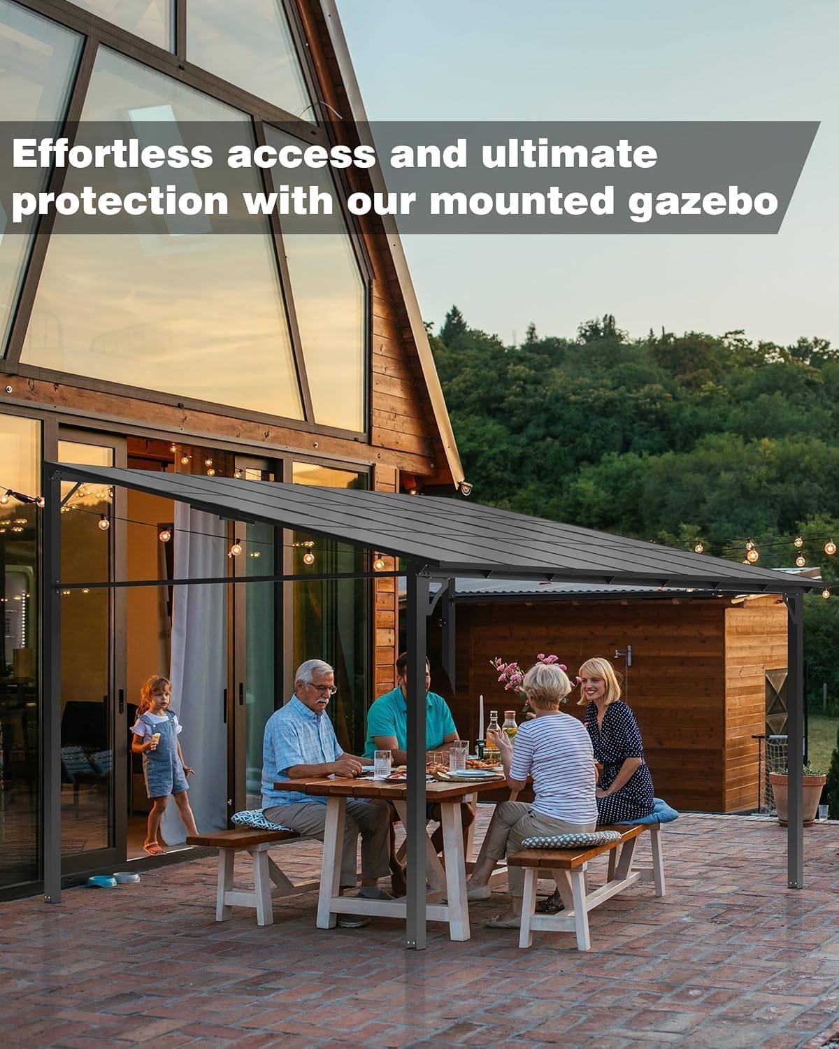 12x20 FT Gazebo for Patio, Wall Mounted Lean to Hardtop Gazebo Pergola with 6Mm Sloped Roof Heavy Duty Awnings for Porch, Decks, Backyard to Shade & Rain