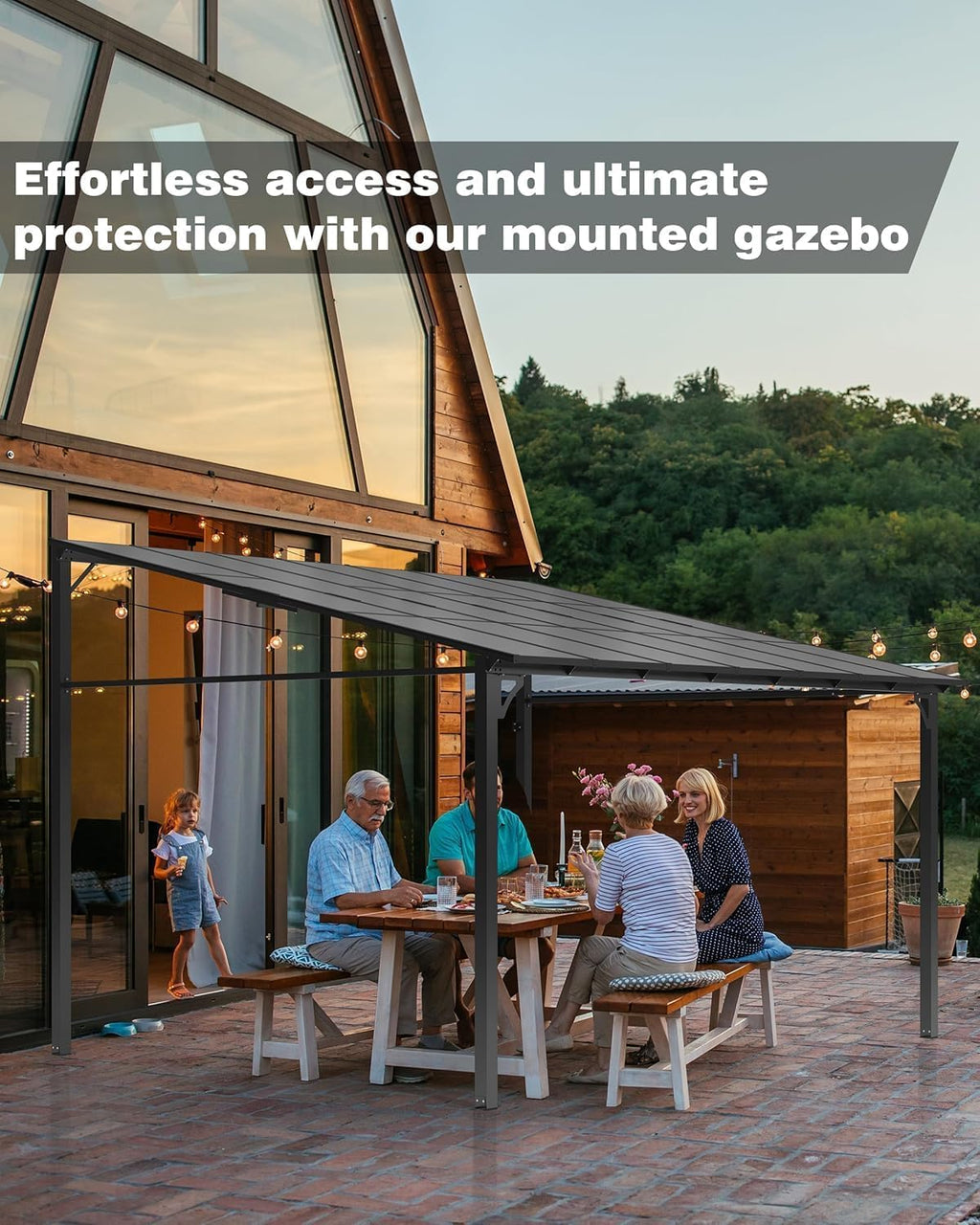 12x16 FT Gazebo for Patio, Wall Mounted Lean to Hardtop Gazebo Pergola with 6Mm Sloped Roof Heavy Duty Awnings for Porch, Decks, Backyard to Shade & Rain