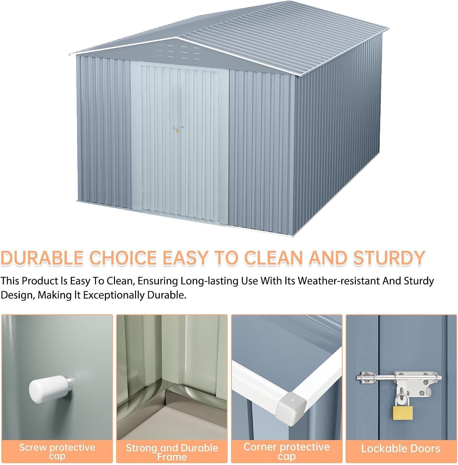 Outdoor Storage Shed 10 X 10 FT, Large Metal Storage Sheds, with Reinforced Sloping Roo, Door Lock, Waterproof, for Backyard, Garden Patio Lawn