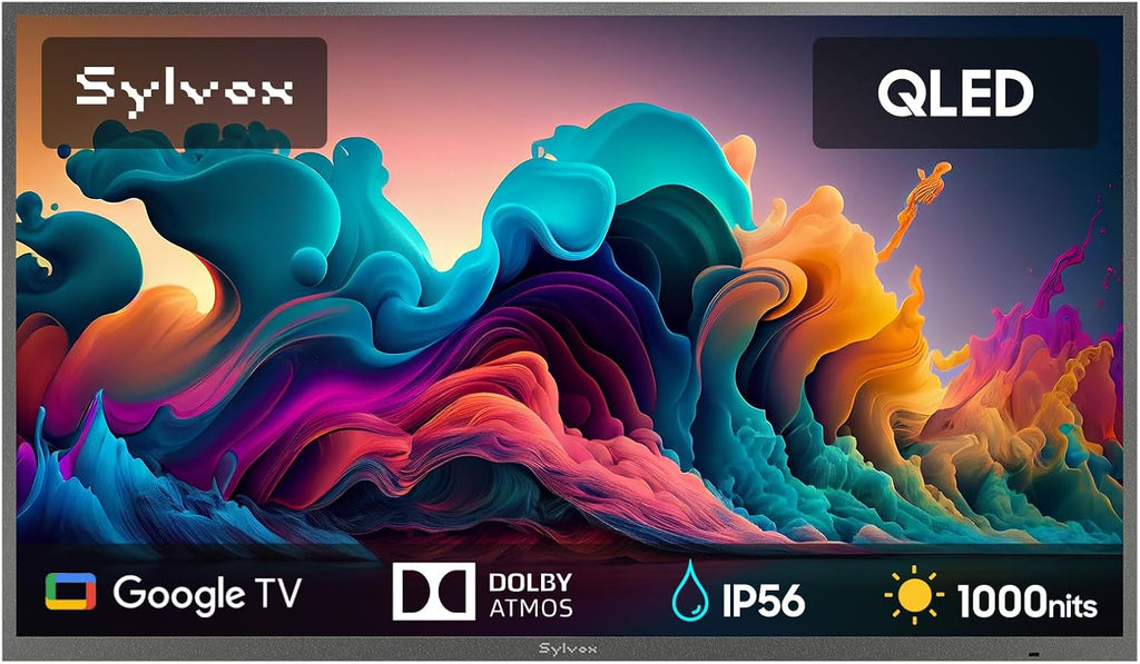 SYLVOX Outdoor TV, 55'' QLED Smart TV, IP55 Waterproof, Dolby Atmos HDR 10, Voice Remote,1000nits Weatherproof Television, Chromecast Built-in for Deck, Patio or Garden(Deck Pro QLED 3.0)