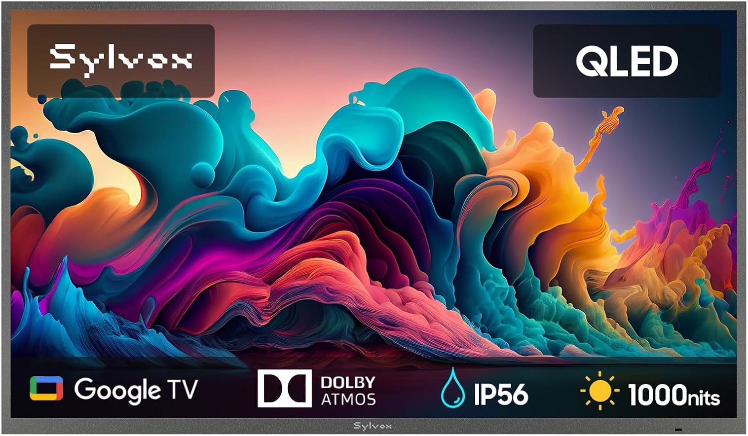 SYLVOX Outdoor TV, 55'' QLED Smart TV, IP55 Waterproof, Dolby Atmos HDR 10, Voice Remote,1000nits Weatherproof Television, Chromecast Built-in for Deck, Patio or Garden(Deck Pro QLED 3.0)