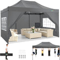 COBIZI 10x15 Heavy Duty Pop Up Canopy Tent with 4 Sidewalls Thicken Frame, Commercial Easy Up Outdoor Wedding Party Tents, All Season Waterproof Windproof with Stakes Sandbags Ropes Bag, Gray