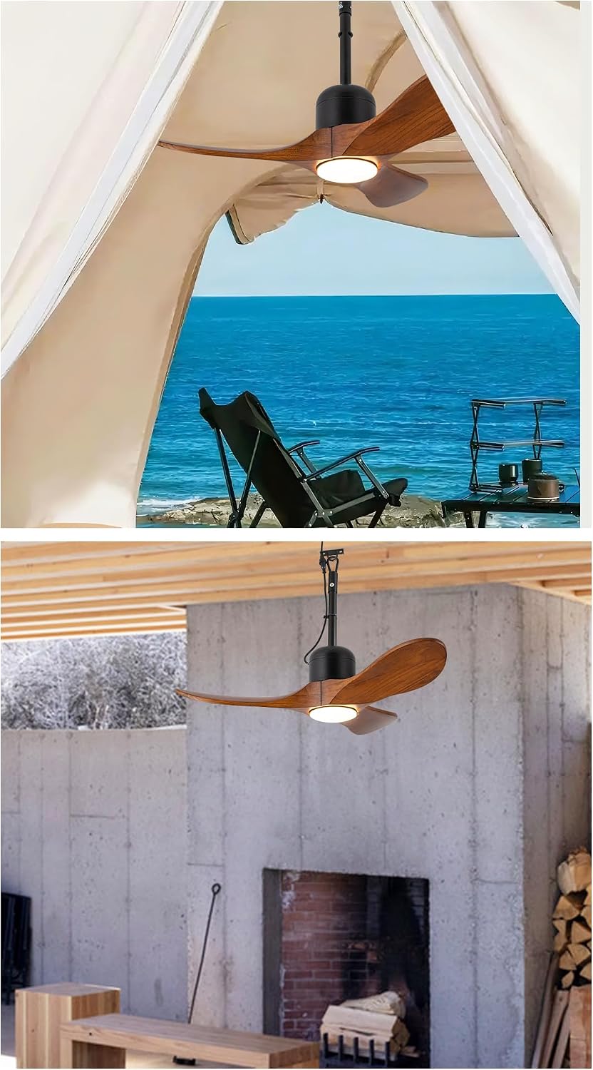 34 Inch Outdoor Ceiling Fan with Light and Remote, Wet Rated Wood Gazebo Fan with 16ft Plug-in Cord, 3 Walnut Blades Farmhouse Patio Fan, Reversible DC Motor, Memory Function, Matte Black