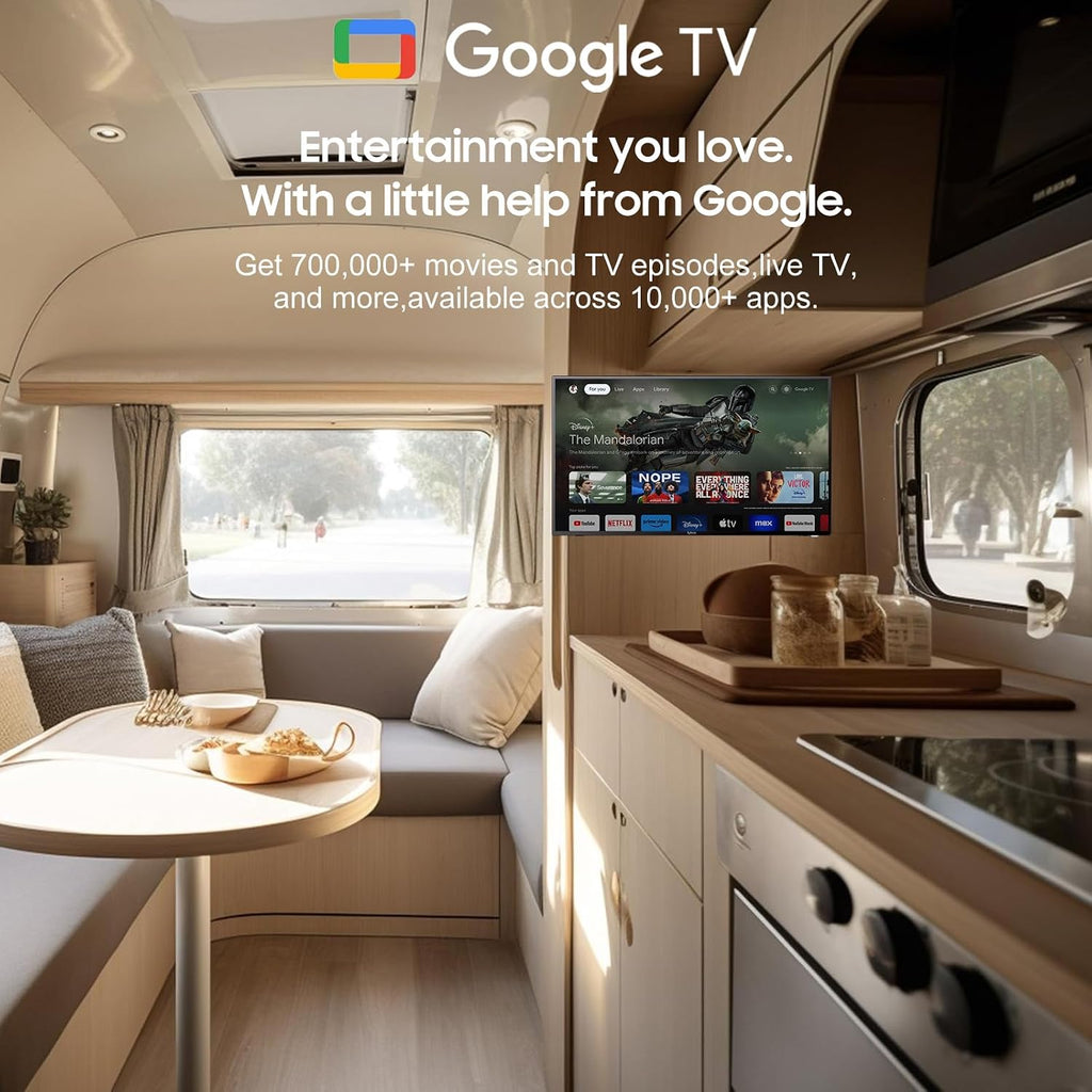SYLVOX 40' 12V TV for RV, 12-24V DC/110V AC Powered Smart Television, 1080P FHD Google TV with Voice Assistant, WiFi Bluetooth, for Camper Truck Marine & Home