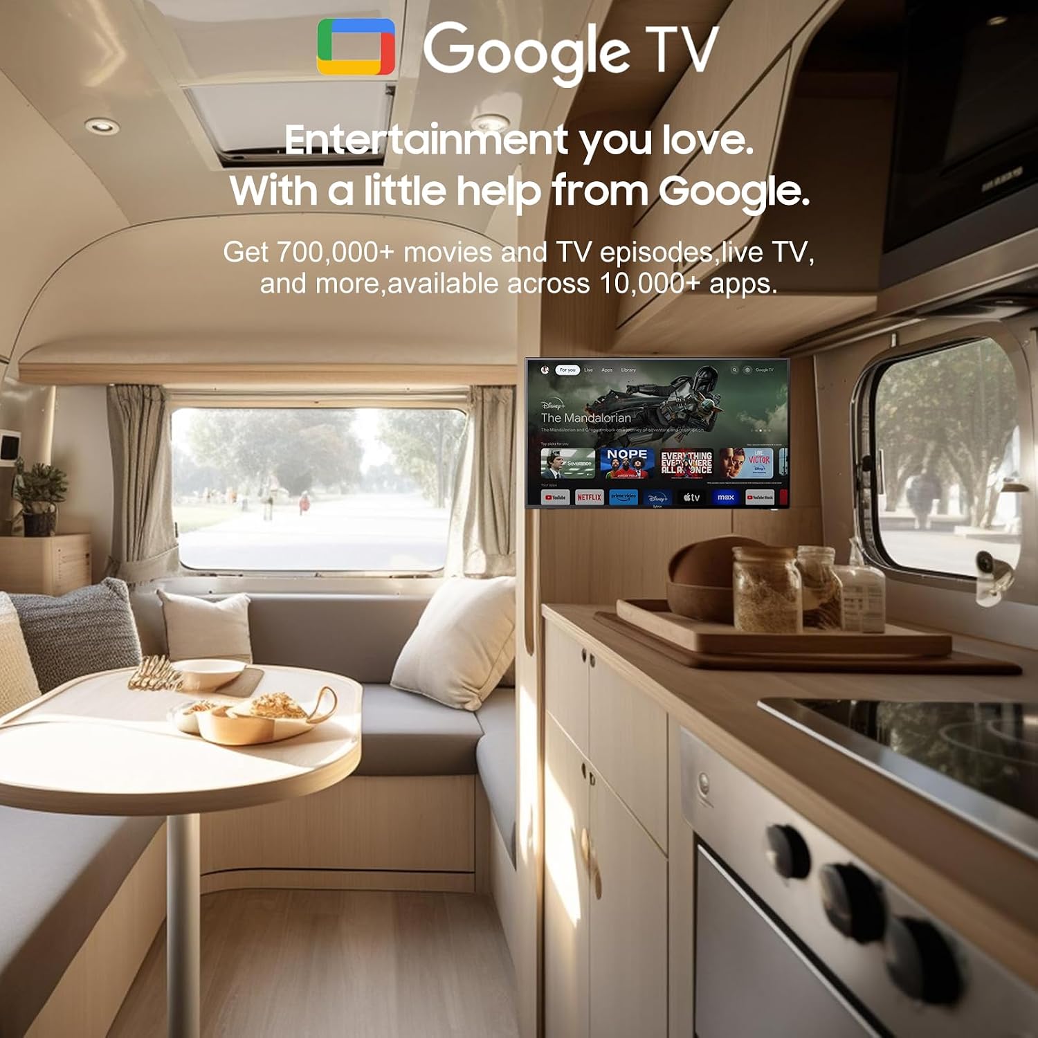 SYLVOX 40' 12V TV for RV, 12-24V DC/110V AC Powered Smart Television, 1080P FHD Google TV with Voice Assistant, WiFi Bluetooth, for Camper Truck Marine & Home