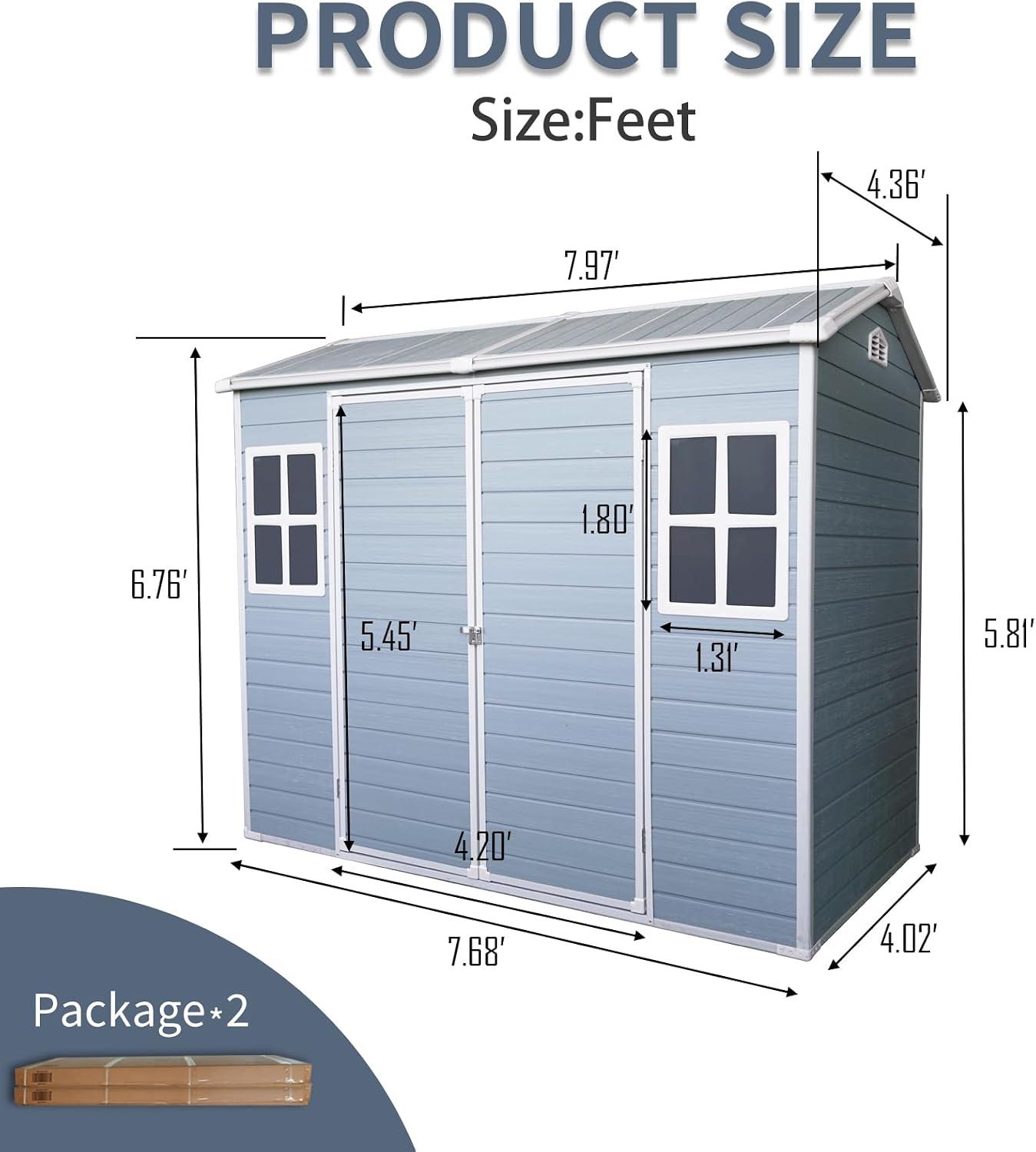 8x4 FT Outdoor Storage Shed with Floor, Weather Resistant Tool Shed with Lockable Door, Vents & Windows, Resin Garden Sheds with Sloped Roof for Backyard, Patio, Lawn, Black