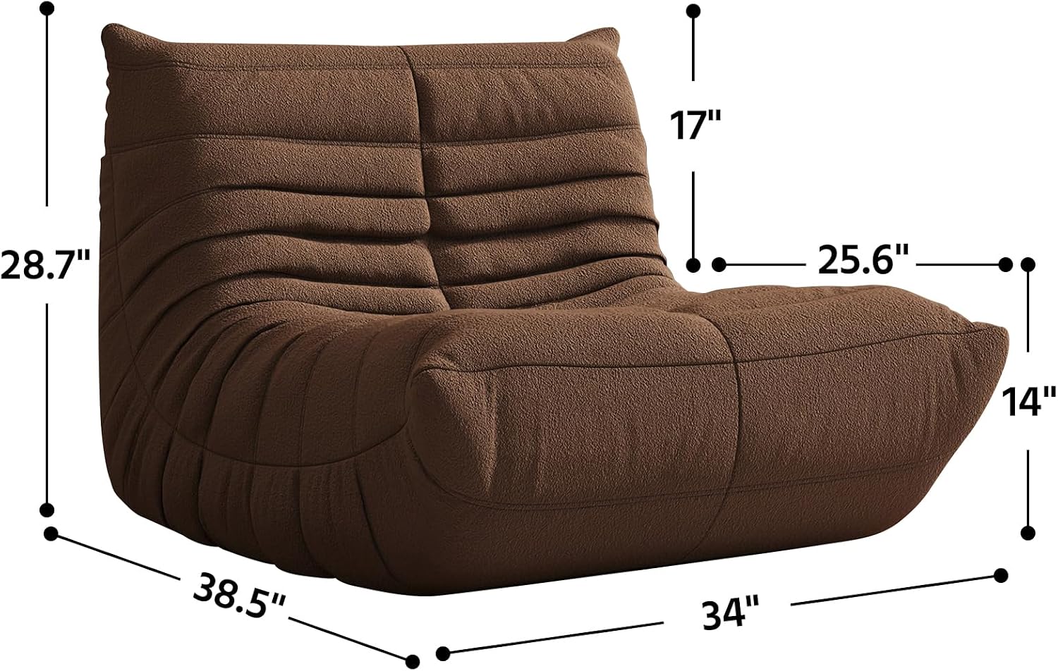 Giant Bean Bag Chair for Adults - Teddy Fleece Fireside Accent Chair with Memory Foam, Comfy Lazy Floor Sofa Couch Boneless Chaise Lounge for Living Room Bedroom Home Theaterr, 1 Seater,Coffe