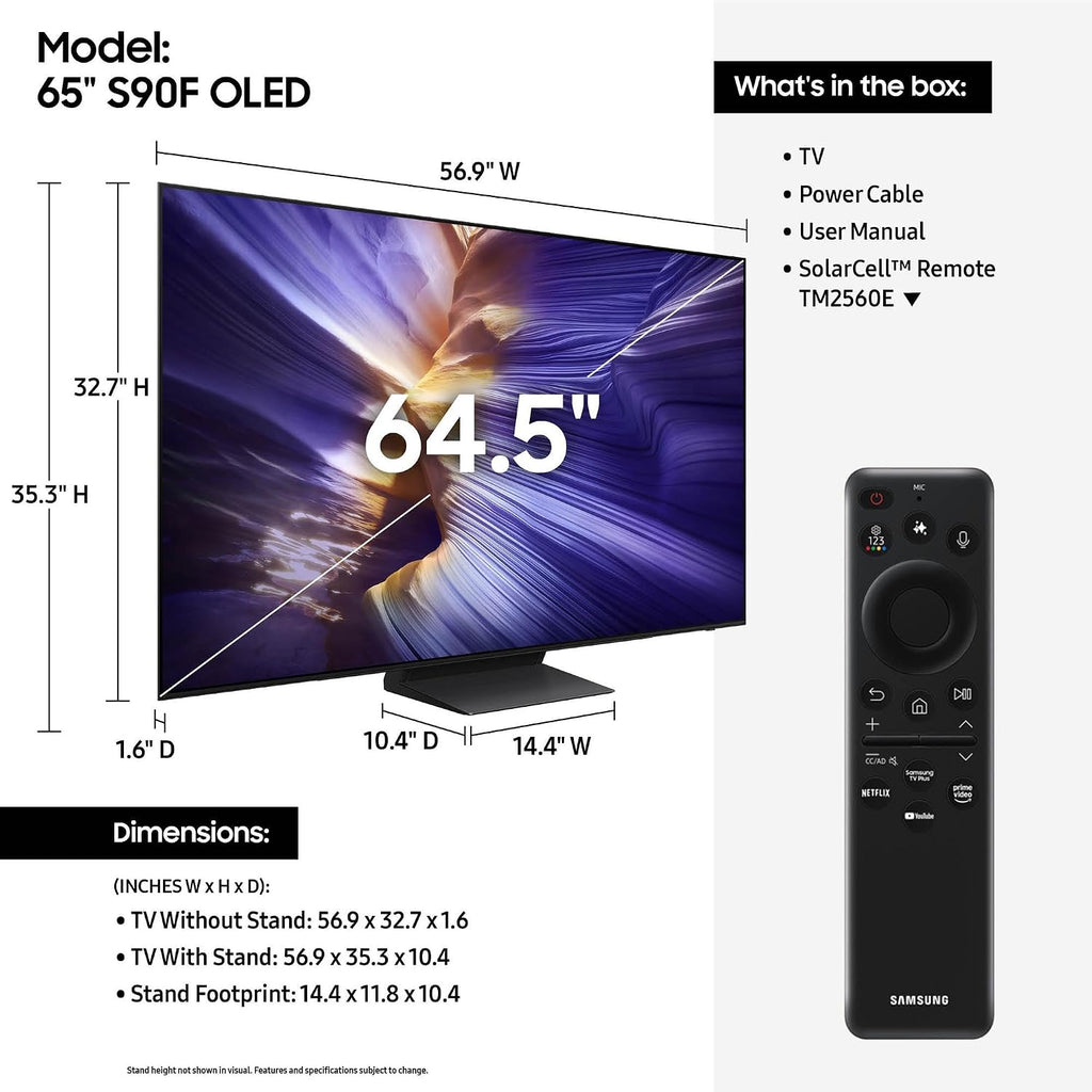 Samsung QN65S90FAFXZA 65 Inch 4K OLED Smart TV (2025) with Dolby Atmos and 2 Year Amber Protection Plan