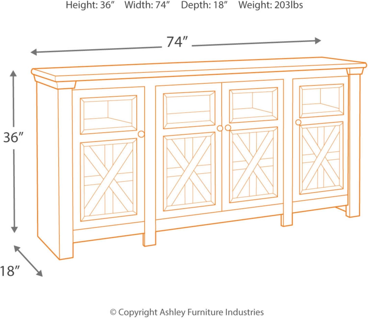 Signature Design by Ashley Bolanburg Extra Large TV Stand, Fits TVs up to 72', 3 Cabinets, Adjustable Storage Shelves, 74.13', Whitewash & 2-Tone Finish