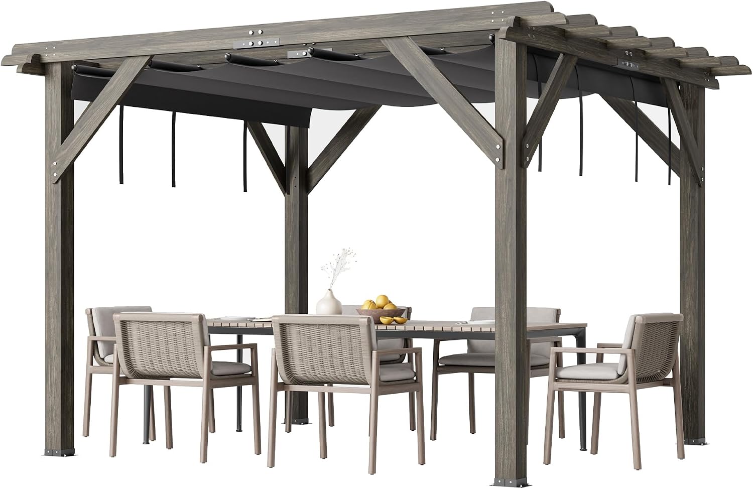 10x12 Ft Outdoor Spruce Wooden Gazebo Pergola with Canopy and Installation Kit, Premium Support Structure, Wind and Snow Resistant, Modern Outdoor Extendable Gazebo for Porches, Vines and Decks
