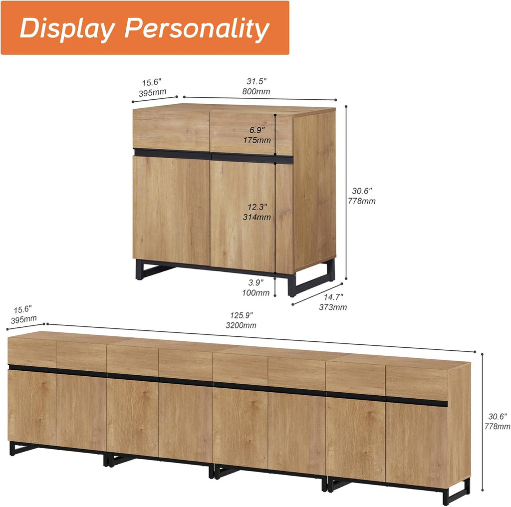 WAMPAT Modern TV Stand for TVs Up to 110 Inch, 4-in-1 Wood Entertainment Center with Adjustable Shelves, Media Console for Living Room, Oak