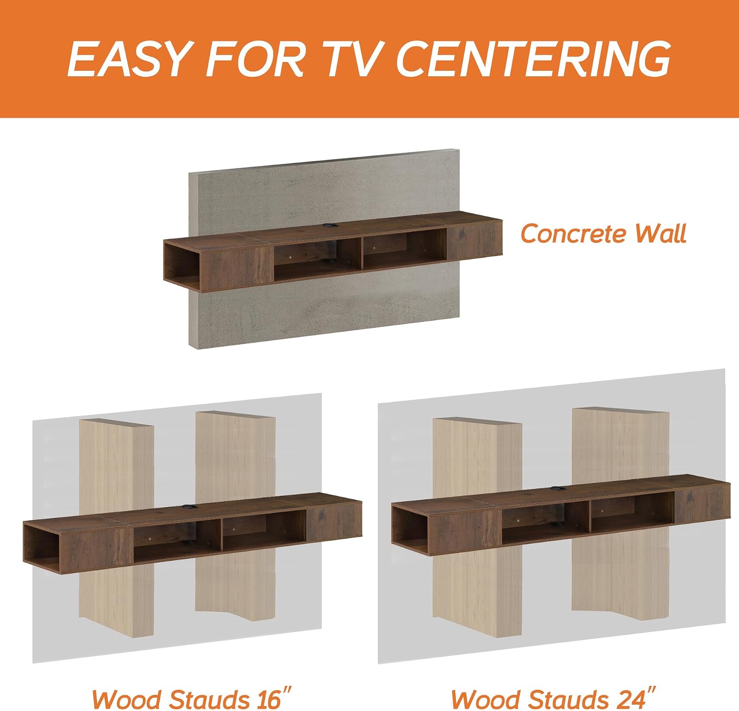 WAMPAT Floating TV Stand, 70 inch Media Console for 75 inch TV, Wall Mounted Storage for Living Room, Brown