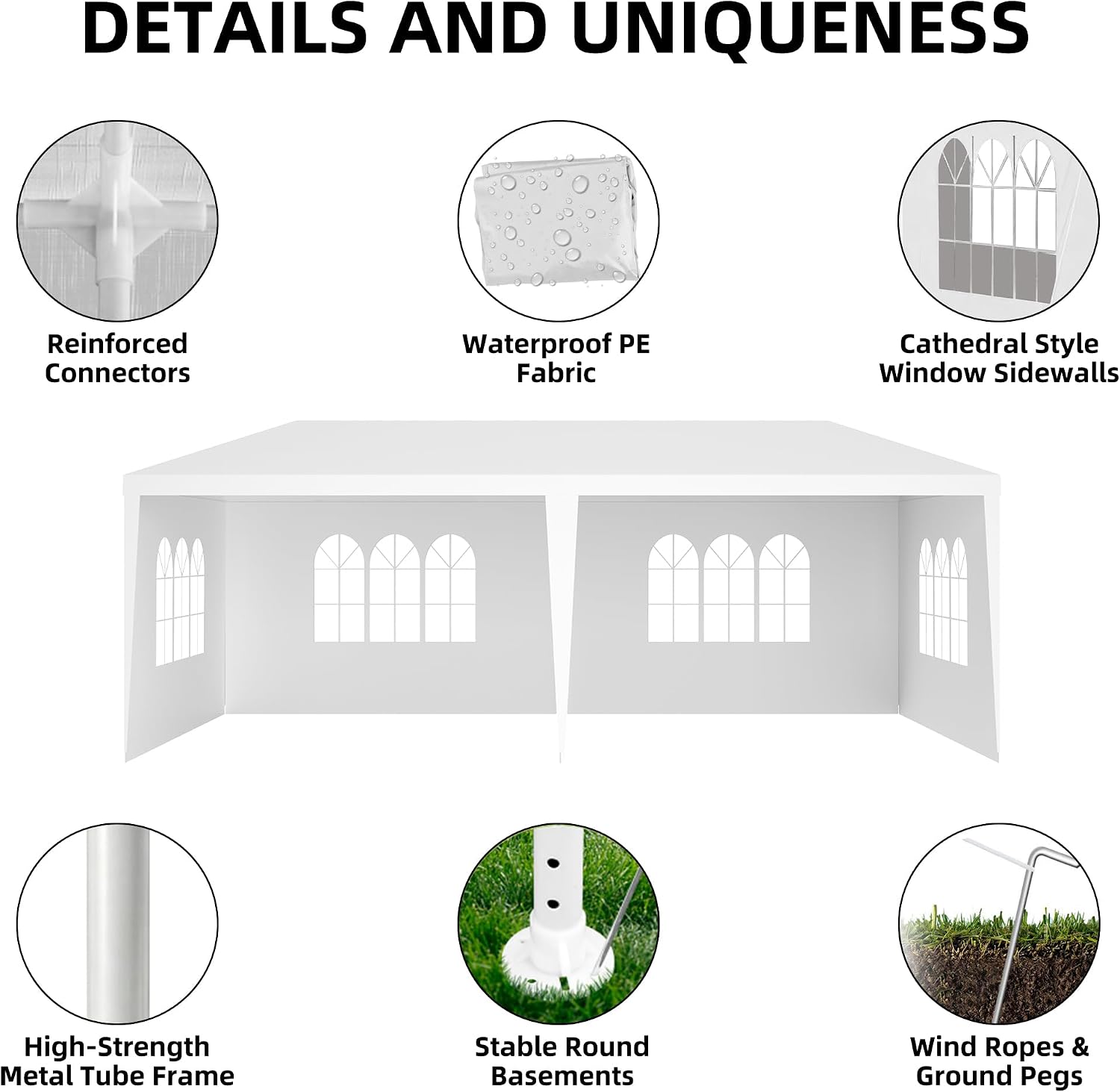 10x20 Party Tent Heavy Duty Outdoor Canopy Tents for Parties with 4 Removable Sidewalls Outside Large Carpas para Fiestas for Backyard Patio Events Wedding BBQ, White