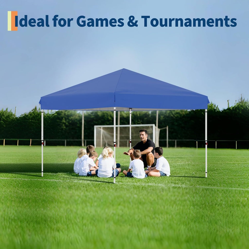 10x10 Pop Up Canopy, GarveeLife Heavy Duty Canopy Tent with One-Button Push Setup, Portable Roller Bag and 1 Sidewall, Pop Up Canopies with Adjustable Height and 4 Weight Bags (Blue, 10x10 1sidewall)