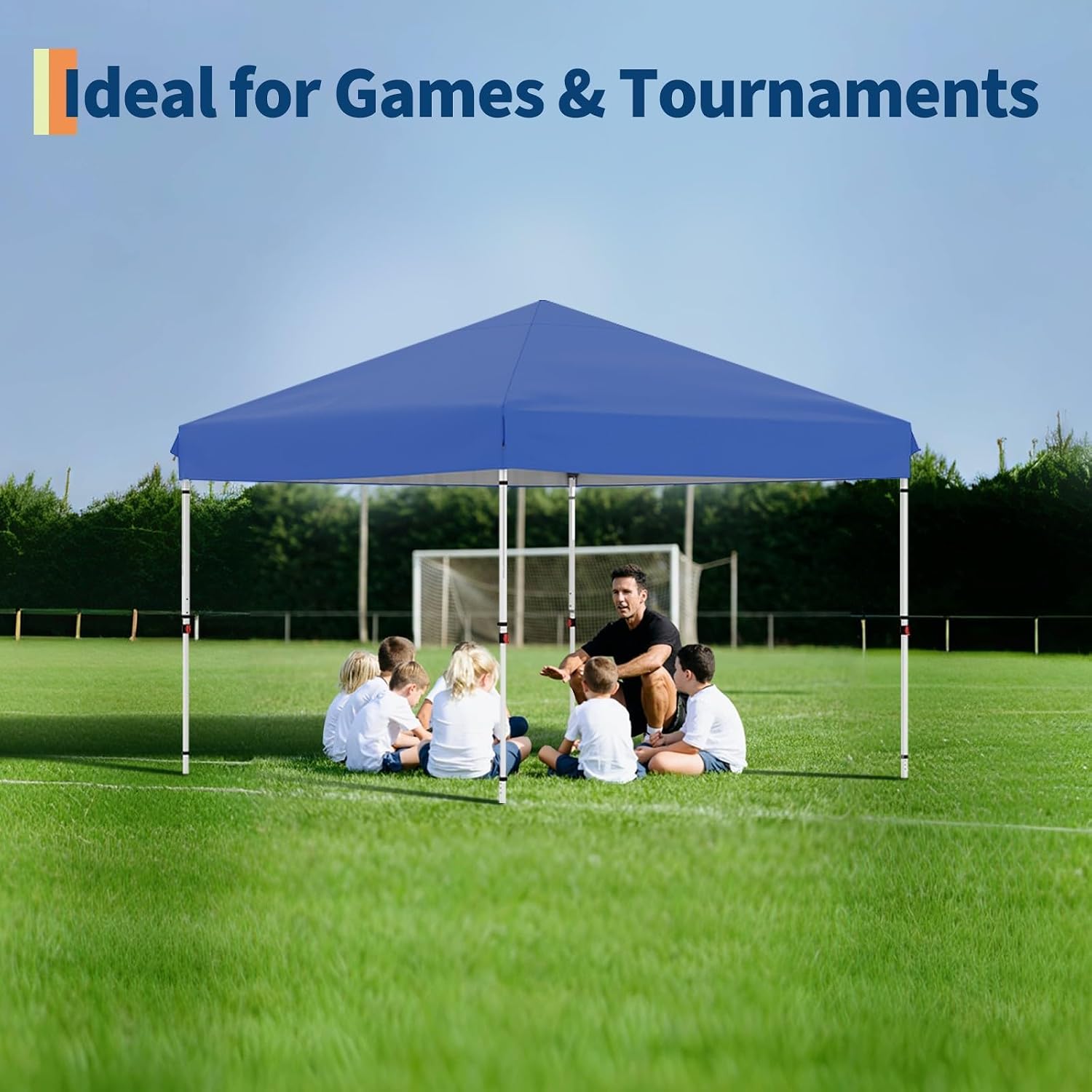 10x10 Pop Up Canopy, GarveeLife Heavy Duty Canopy Tent with One-Button Push Setup, Portable Roller Bag and 1 Sidewall, Pop Up Canopies with Adjustable Height and 4 Weight Bags (Blue, 10x10 1sidewall)