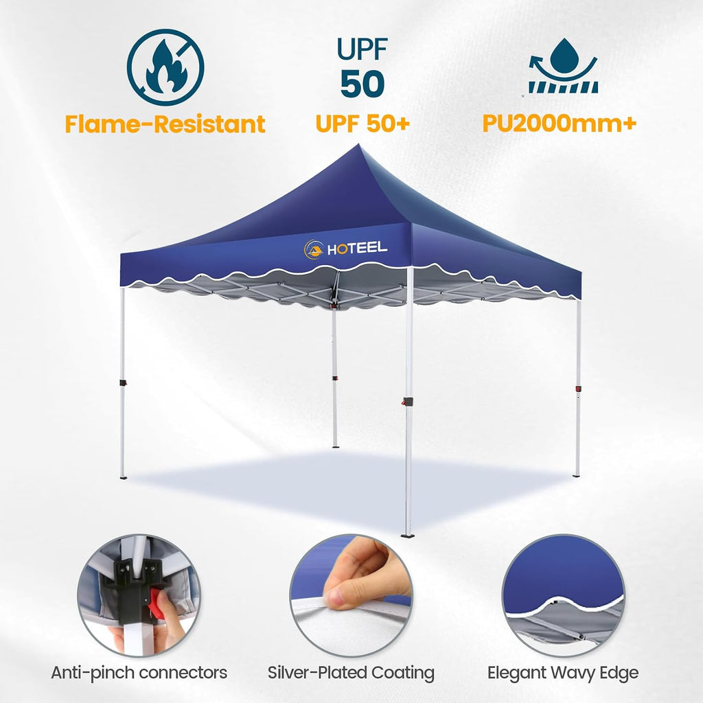 Hoteel 10x10 Pop Up Canopy Tent | One Person Setup Outdoor Shade, UPF 50+ and Waterproof, 210D Oxford Top, 3 Heights Adjustable, 600D Carry Bag for Beach, Events, Commercial Use (Dark Blue)