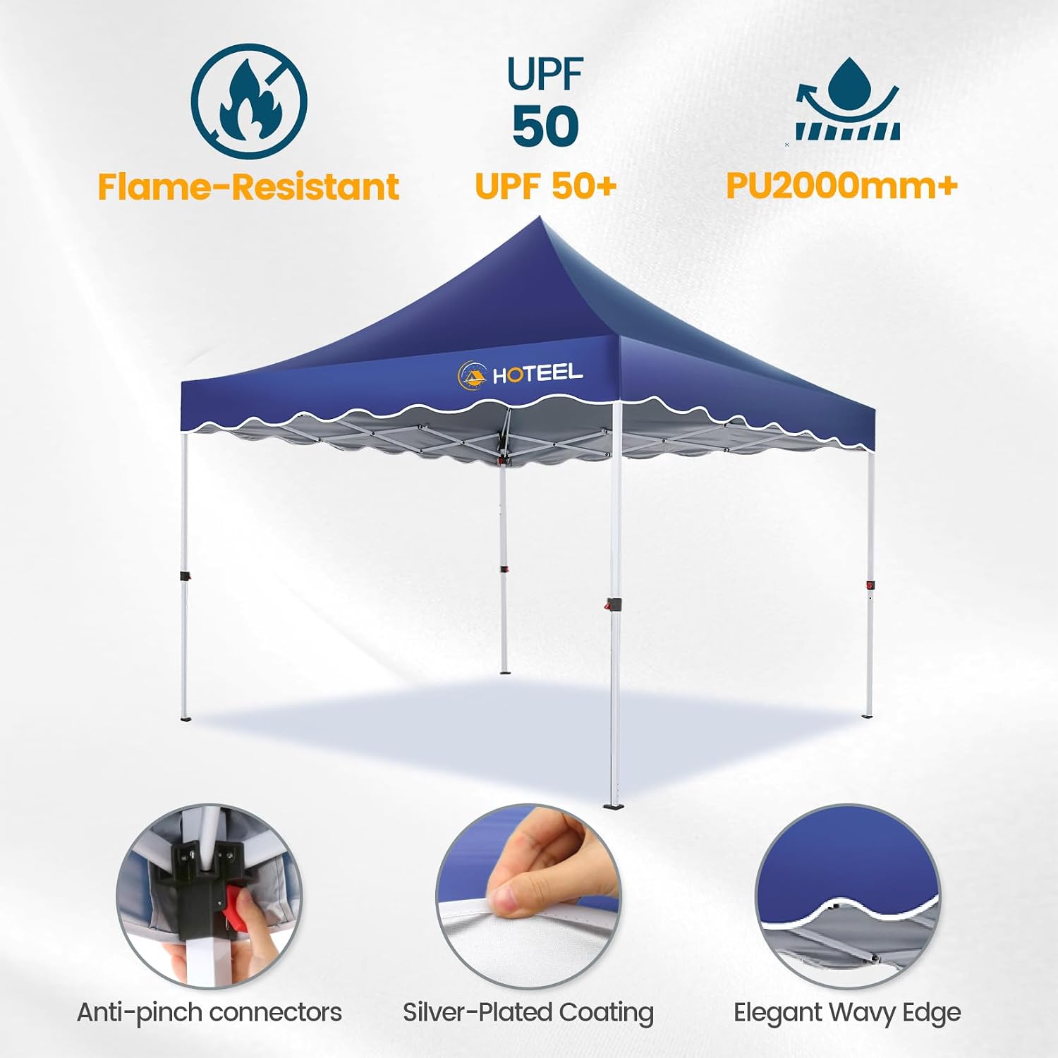 Hoteel 10x10 Pop Up Canopy Tent | One Person Setup Outdoor Shade, UPF 50+ and Waterproof, 210D Oxford Top, 3 Heights Adjustable, 600D Carry Bag for Beach, Events, Commercial Use (Dark Blue)